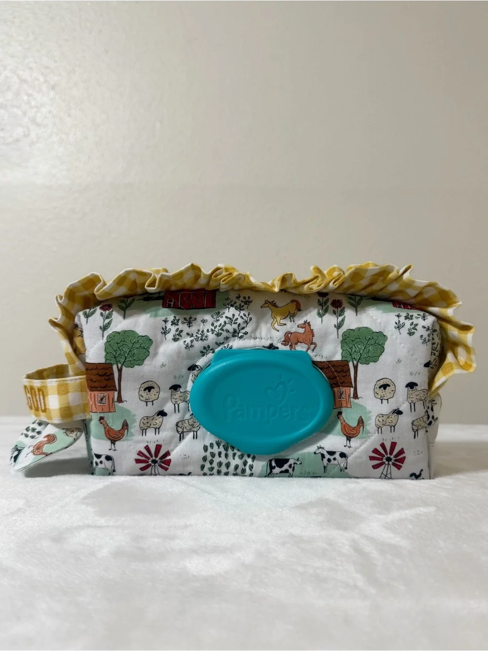 Handmade Pampers Wipes Pouch in “Child of God” Embroidered Handle